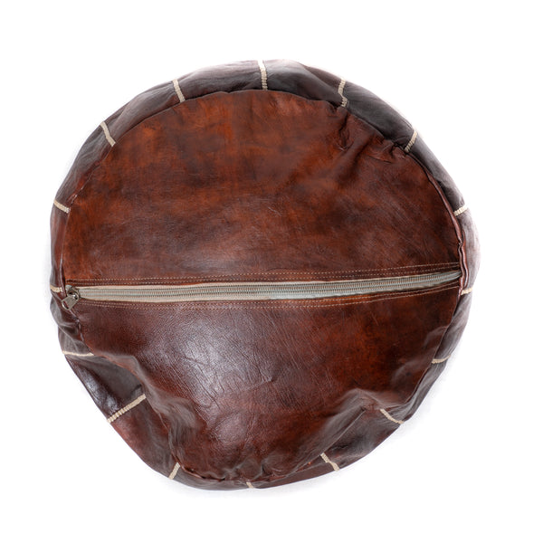 Leather Pouf - Chocolate Brown