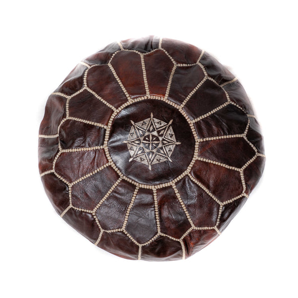 Leather Pouf - Chocolate Brown