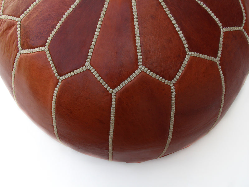 Premium Leather Pouf - Brown