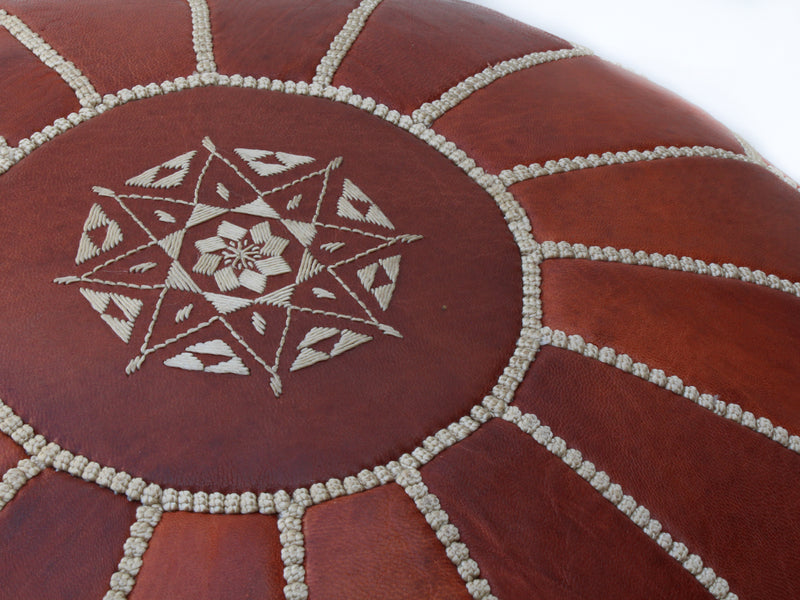 Premium Leather Pouf - Brown