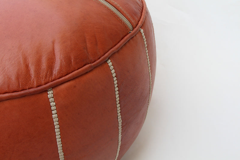 Premium Leather Pouf - Brown