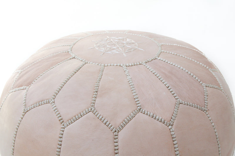 Premium Leather Pouf - Nude