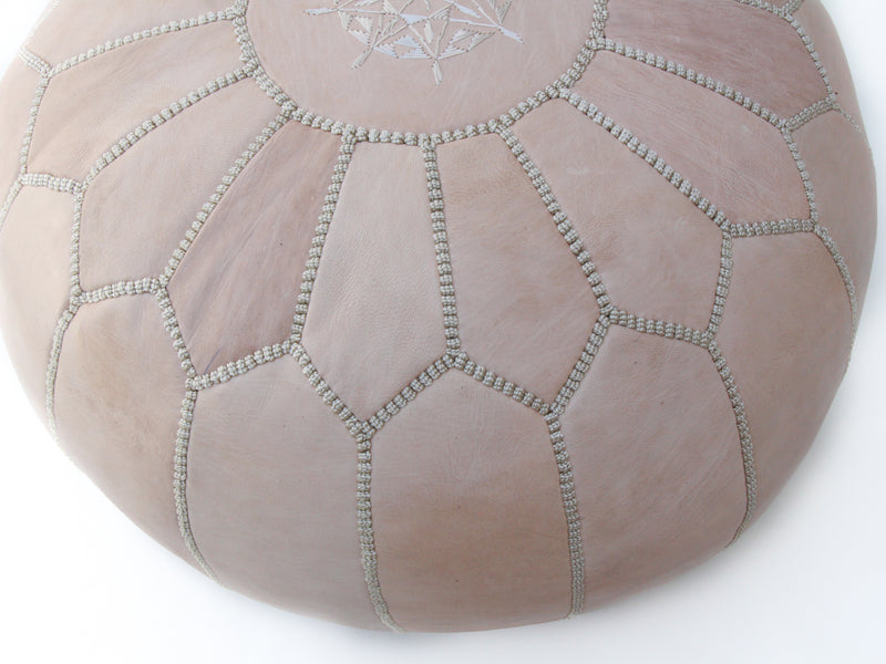 Premium Leather Pouf - Nude