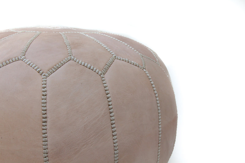 Premium Leather Pouf - Nude