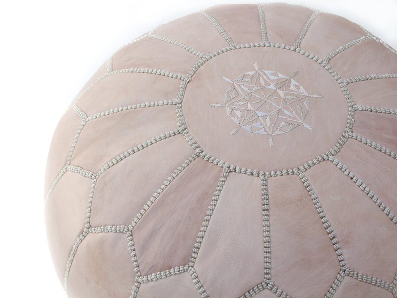 Premium Leather Pouf - Nude