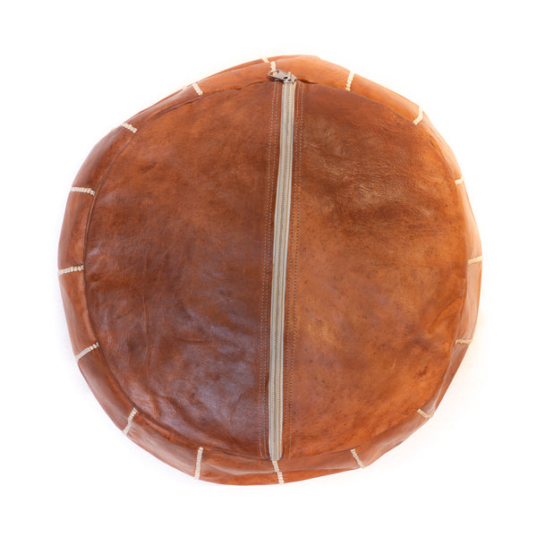 Leather Pouf - Caramel brown