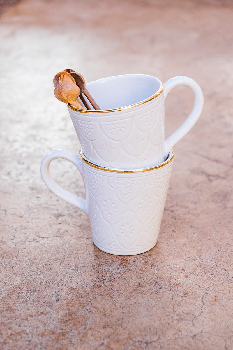 CERAMIC ENGRAVED MUG - WHITE GOLD